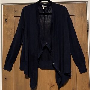 NWOT Garnet Hill Easy Drape Cardigan Womens M 100% Linen Navy slouchy  Lagenlook